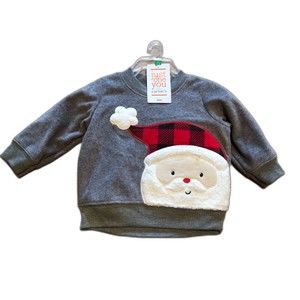 New Carter's Santa 2 Piece PJ's Infant 3 Mo Gray Red /Black Plaid